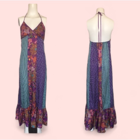 Jenny Han Boho Maxi Silk Floral Mixed Print Dress Sz XS - Picture 2 of 6